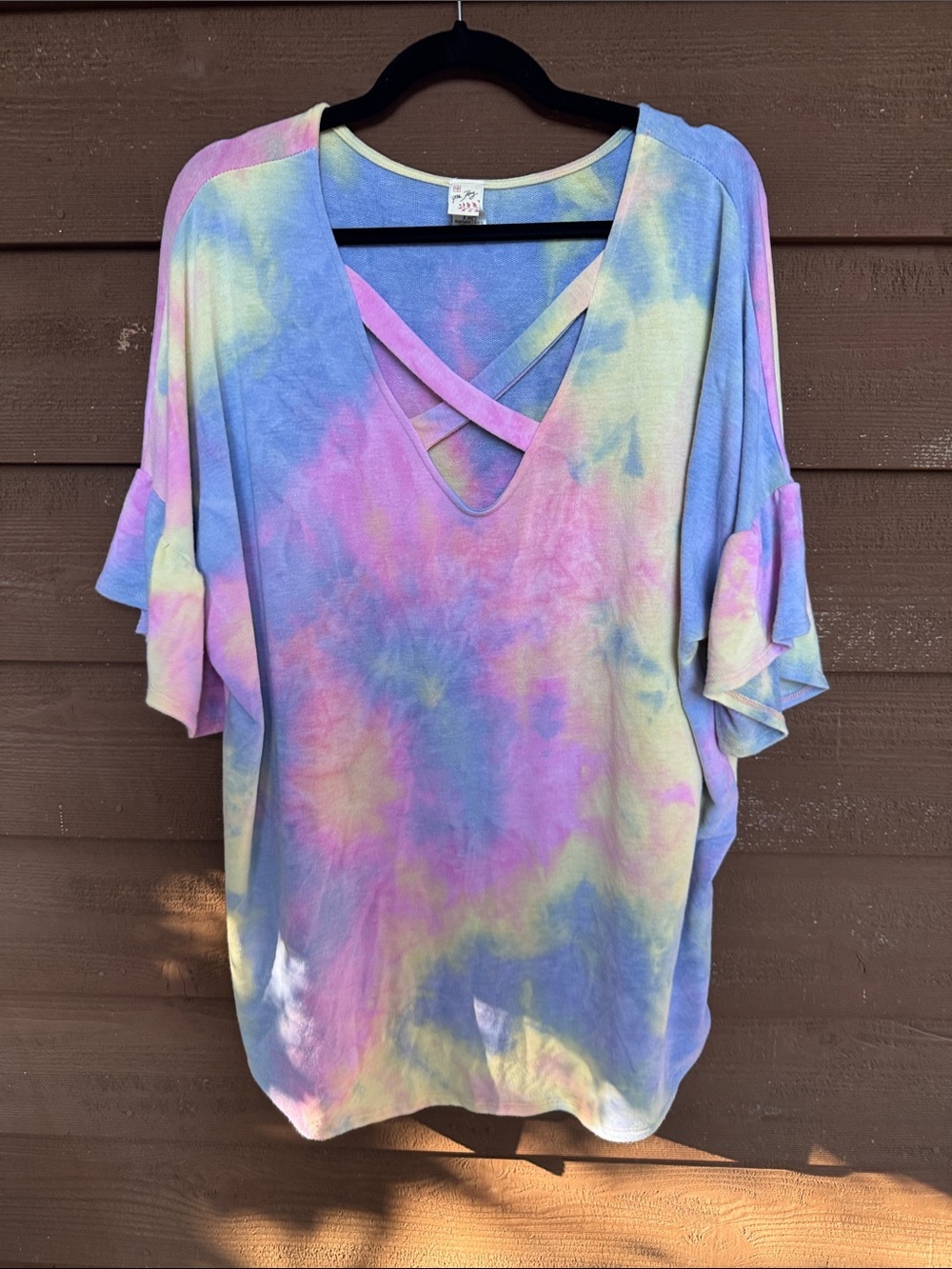 7th Ray Pastel Tie-Dye V-Neck Tunic with Crisscross size 3XL